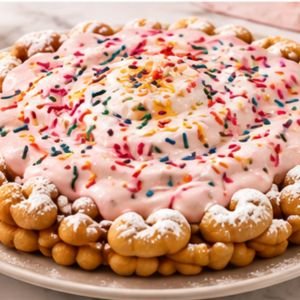 Birthday cake funnel cake with sprinkles