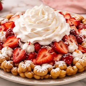 Classic funnel cake dusted with powdered sugar